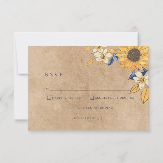Rustic Sunflower Blue Yellow Wedding RSVP Card Karte (Vorderseite)