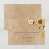 Rustic Sunflower Blue Yellow Wedding RSVP Card Karte (Vorne/Hinten)
