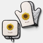 Rustic Sunflower Boho Botanical Personalized Ofenhandschuh & Topflappen-Set (Vorderseite/Rückseite)