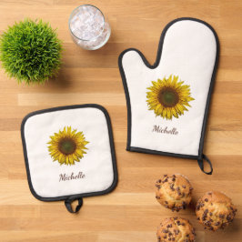 Rustic Sunflower Boho Botanical Personalized Ofenhandschuh & Topflappen-Set