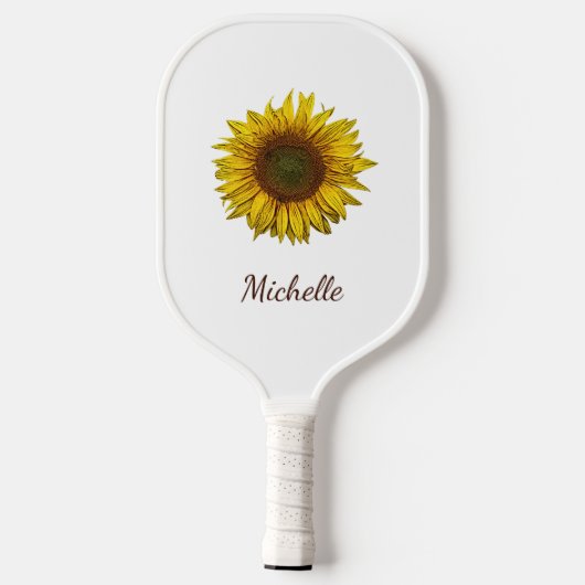 Rustic Sunflower Boho Botanical Personalized Pickleball Schläger (Rückseite)