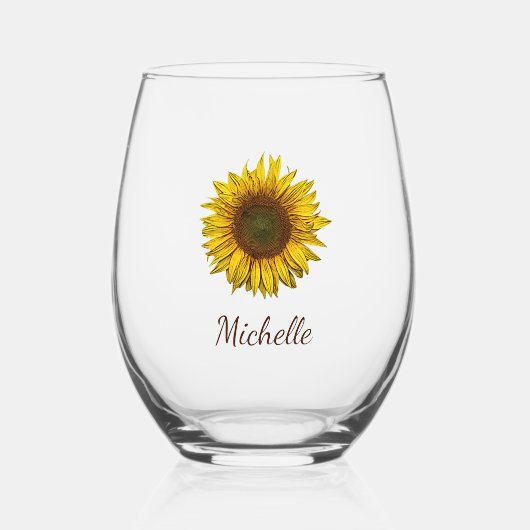 Rustic Sunflower Boho Floral Personalized Weinglas Ohne Stiel (Vorderseite)