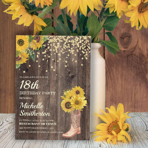 Rustic Sunflower Boots Glitter 18th Birthday Einladung