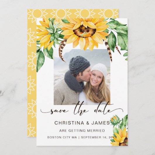 Rustic Sunflower Bouquet Foto Script Save The Date (Vorne/Hinten)