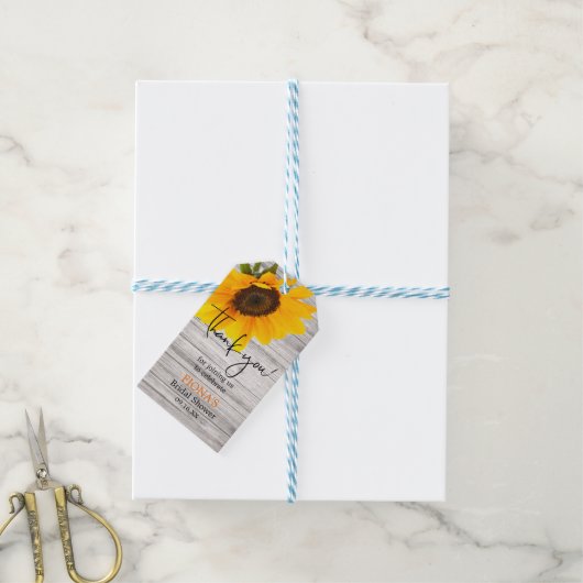 Rustic Sunflower Brautparty Script Vielen Dank Geschenkanhänger (Mit Garn)