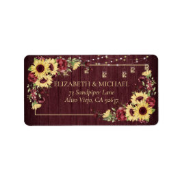 Rustic Sunflower Burgundy Wood Floral Adresse Adressaufkleber