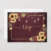 Rustic Sunflower Burgundy Wood Floral RSVP +Menu Einladungspostkarte (Vorne/Hinten)