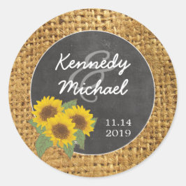 Rustic Sunflower Burlap Hochzeit-Umschlag Aufklebe Runder Aufkleber