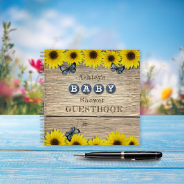 Rustic Sunflower Butterfly Babydusche Gästebuch Notizblock