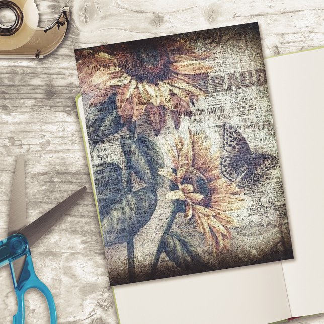 Rustic Sunflower Butterfly Ephemera Scrapbook Card (Von Creator hochgeladen)