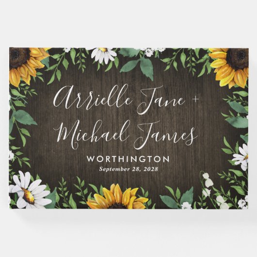 Rustic Sunflower Country Daisy Wedding Gästebuch (Vorderseite)
