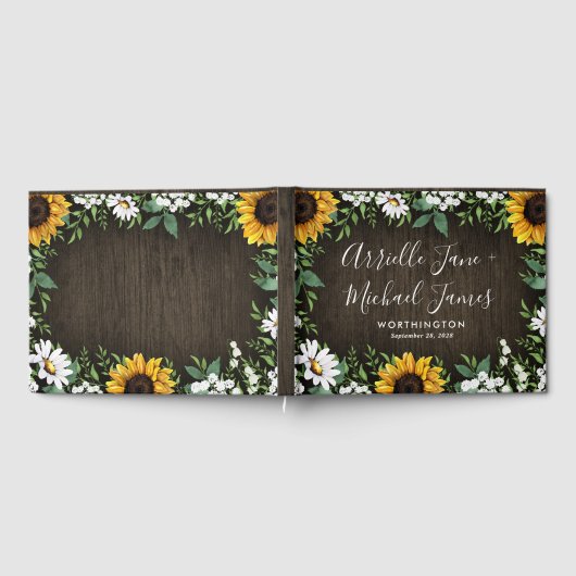 Rustic Sunflower Country Daisy Wedding Gästebuch (Voll)