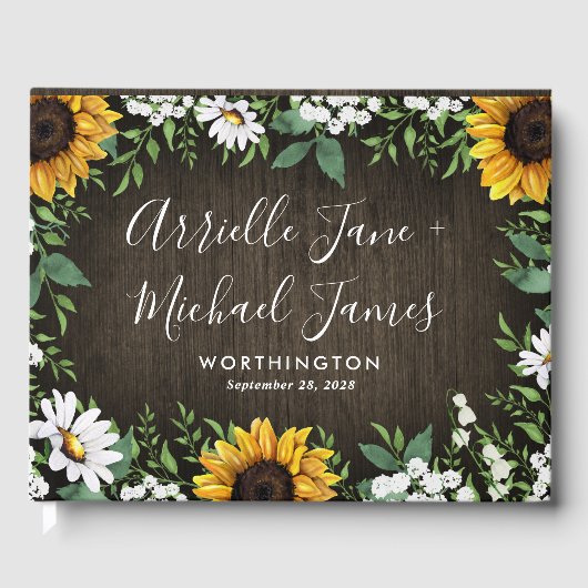 Rustic Sunflower Country Daisy Wedding Gästebuch (Vorderseite)