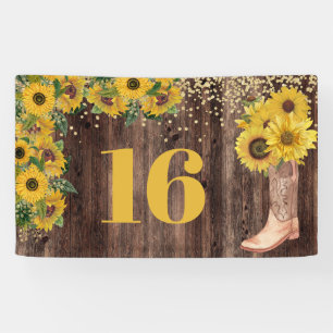Rustic Sunflower Cowgirl Boot Glitzer 16 Geburtsta Banner