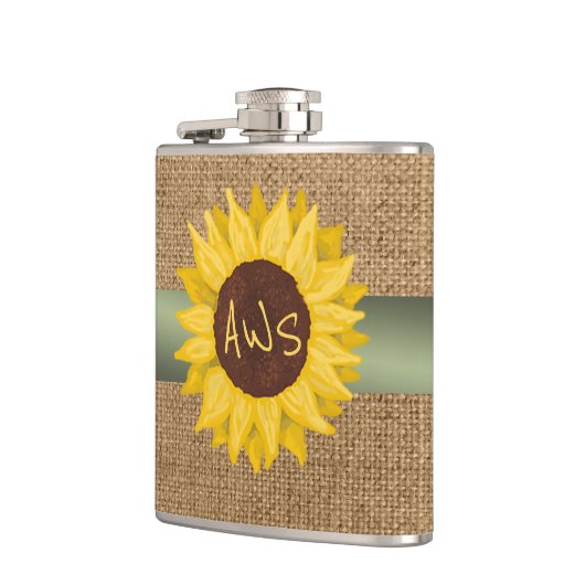 Rustic Sunflower Custom Monogram Flachmann (Links)