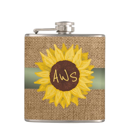 Rustic Sunflower Custom Monogram Flachmann (Vorderseite)