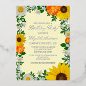 Rustic Sunflower Daisy Floral Birthday Folieneinladung (Vorderseite)