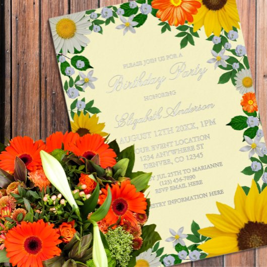 Rustic Sunflower Daisy Floral Birthday Folieneinladung