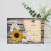 Rustic Sunflower Daisy Wedding Repcard - Rev. RSVP Karte (Stehend Vorderseite)