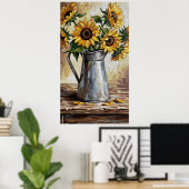 Rustic Sunflower Decor Expressionist Painting Poster (Heimbüro)