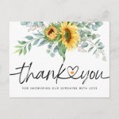 Rustic Sunflower Eucalyptus Baby Dusche Vielen Dan Postkarte (Vorderseite)