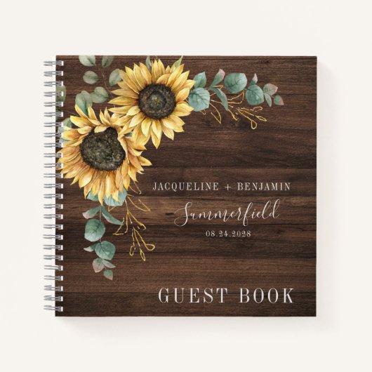 Rustic Sunflower Eucalyptus Wedding Guest Book Notizblock (Vorderseite)