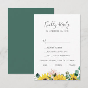 Rustic Sunflower Eukalyptus Menü Auswahl RSVP Kart Karte