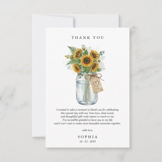 Rustic Sunflower Flat Thank You Card Dankeskarte (Vorderseite)
