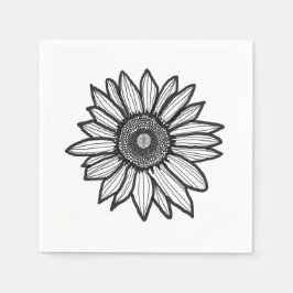 Rustic Sunflower Floral Black & White Napkin Serviette