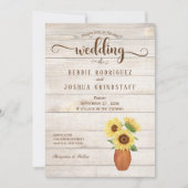Rustic Sunflower Floral on Wood Wedding Invitation Einladung (Vorderseite)