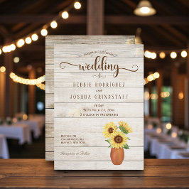 Rustic Sunflower Floral on Wood Wedding Invitation Einladung