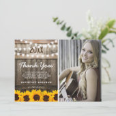 Rustic Sunflower Foto Abschluss Foto Vielen Dank Dankeskarte (Stehend Vorderseite)