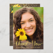 Rustic Sunflower Foto Gold Script Abschluss Dankeskarte (Vorne/Hinten)