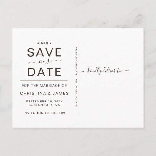 Rustic Sunflower Foto Skript Save the Date Ankündigungspostkarte (Rückseite)