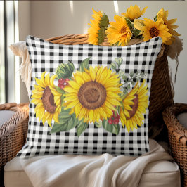 Rustic Sunflower Gingham Cushion Kissen