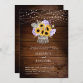 Rustic Sunflower Hydrangea Wood Floral Wedding Einladung (Vorne/Hinten)