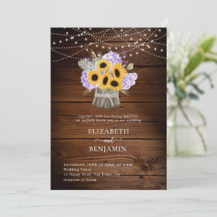 Rustic Sunflower Hydrangea Wood Floral Wedding Einladung