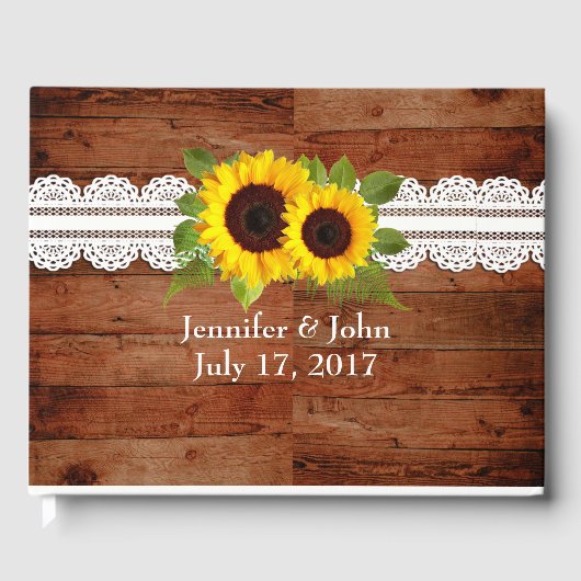 Rustic Sunflower Lace Wedding Gästebuch (Vorderseite)