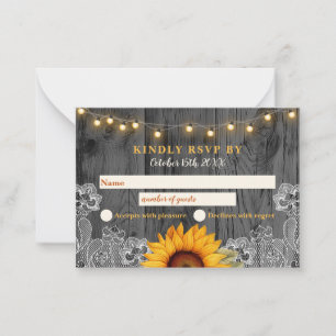 Rustic Sunflower Lace Wedding RSVP Card Mitteilungskarte