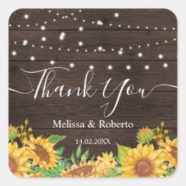 rustic sunflower lights wedding quadratischer aufkleber