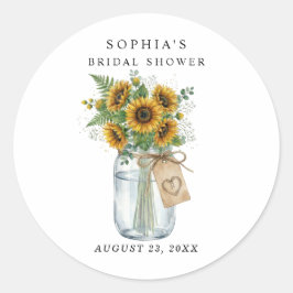 Rustic Sunflower Mason Jar Bridal Shower  Runder Aufkleber