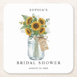 Rustic Sunflower Mason Jar Bridal Shower Square  Rechteckiger Pappuntersetzer