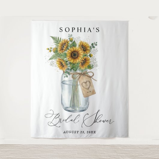 Rustic Sunflower Mason Jar Bridal Shower Wandteppich (Vorderseite)