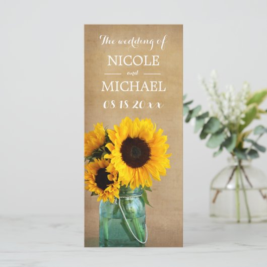 Rustic Sunflower Mason Jar Country Wedding Program Programm (Stehend Vorderseite)