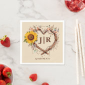 Rustic Sunflower Monogram Wedding Napkins Serviette (Beispiel)