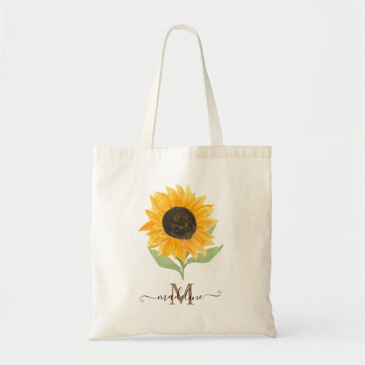Rustic Sunflower Personalisiert Script Monogram Tragetasche (Vorne)