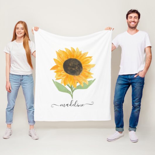 Rustic Sunflower Personalized Name Script Fleecedecke (Beispiel)