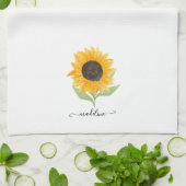 Rustic Sunflower Personalized Name Script Geschirrtuch (Gefaltet)