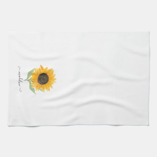 Rustic Sunflower Personalized Name Script Geschirrtuch (Horizontal)