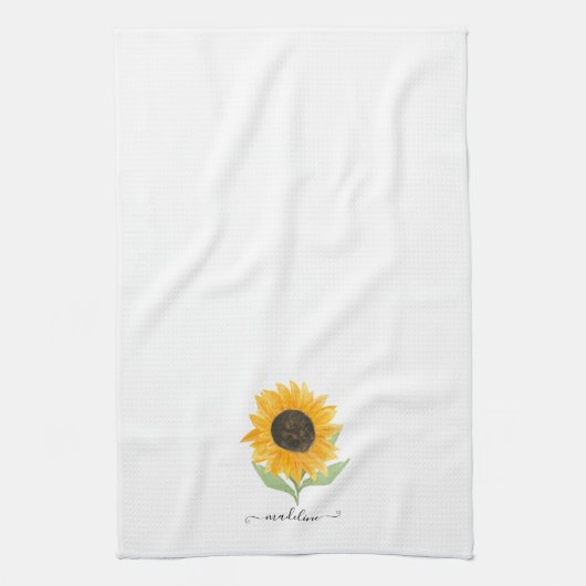 Rustic Sunflower Personalized Name Script Geschirrtuch (Vertikal)